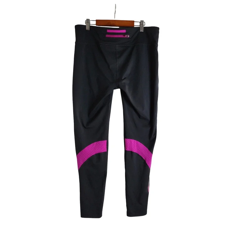 Under Armour ColdGear Black Pink Mesh Running Leggings Size L Sporty Tech